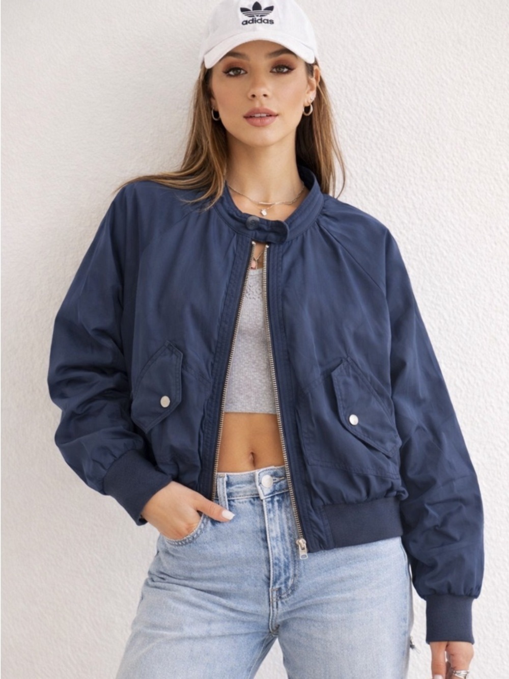 Free People Midnight Navy Bomber Jacket Size Medium 36375